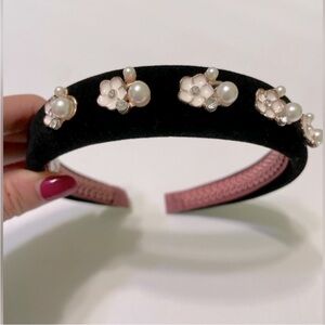 Roseings Handcrafted Pearl Crystal Flower Embellished Padded Hair Crown Headband